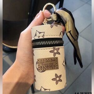 NEW CHIC faux leather lipstick holder keychain with mini scarf